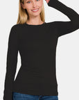 Zenana Ful Size Brushed Microfiber Long Sleeve Round Neck T-Shirt