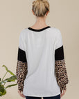 Celeste Full Size Leopard Color Block Exposed Seam T-Shirt