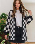 Annie Wear Checkered Open Front Drop Shoulder Cardigan