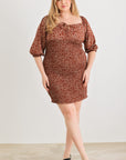 Zenobia Plus Size Smocked Printed Square Neck Mini Dress