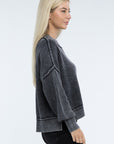 ZENANA Washed Side Slit Oversized Cropped Sweater