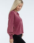 ZENANA Washed Collared Henley Sweater