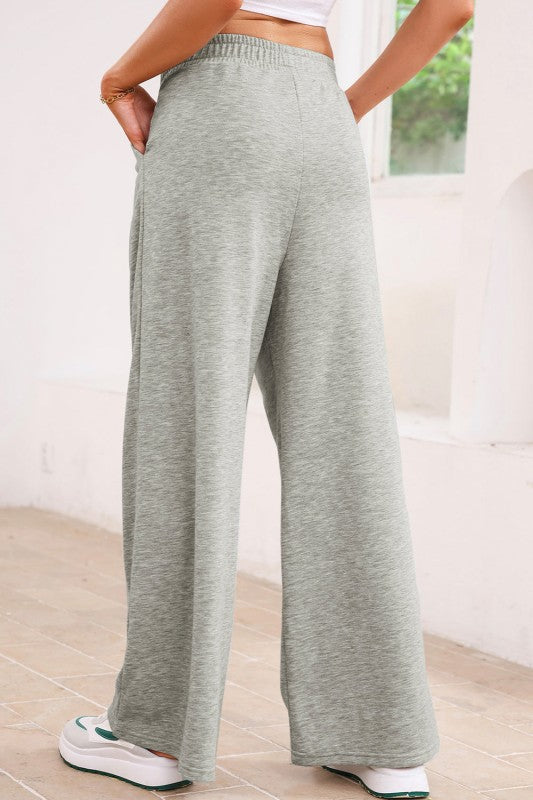 Solid Tied High-Waist Pleated Sweatpants