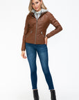 YMI Faux Layered Double-Zipper Jacket with Fuzzy Hood