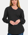 Zenana Ful Size Round Neck Long Sleeve Curved Hem Sweater