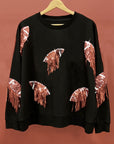 BiBi Sequin Fringe Football Patch Round Neck Sweatshirt