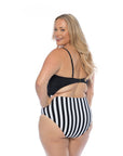 Black Striped Cutout One Piece Swimsuit