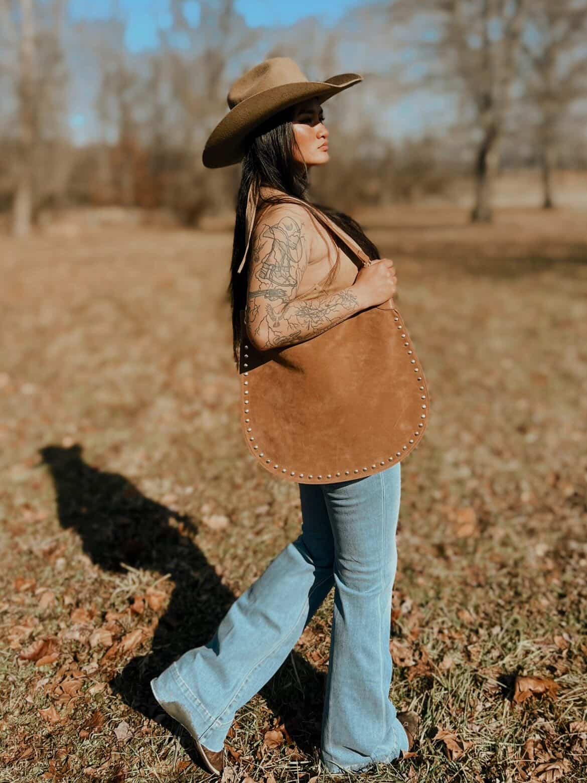 Rosalie Rivet Suede Hobo Bag