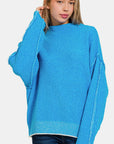 Zenana Exposed Seam Mock Neck Long Sleeve Sweater