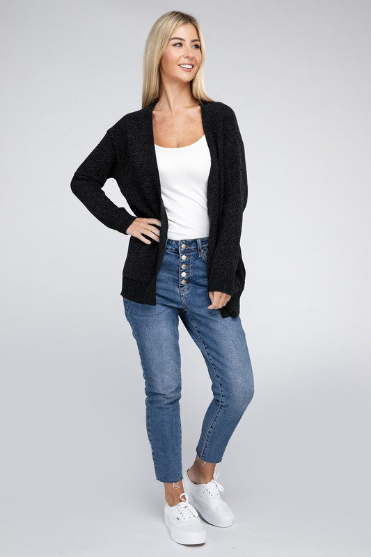 Zenana Melange Open Front Sweater Cardigan