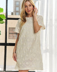 ADORA Applique Round Neck Short Sleeve Shift Dress