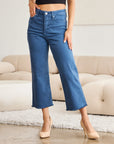 RFM Crop Chloe Full Size Tummy Control High Waist Raw Hem Jeans