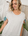 e Luna PLUS Striped Jersey Floral Mixed Top