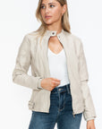 Snobbish Faux Leather Biker Jacket with Side Zip Pockets