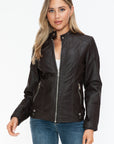 Snobbish Faux Leather Biker Jacket with Side Zip Pockets