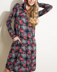 e Luna Floral and Plaid Print Sweatshirt Mini Dress