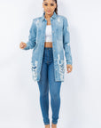 American Bazi Distressed Button Up Long Sleeve Denim Jacket