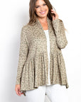 Be Stage Full Size Peplum Leopard Open Front Long Sleeve Cardigan