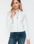 Snobbish PU Leather Zip Up Jacket with Pockets