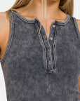 Zenana Washed Ribbed Half Snap Seamless Tank