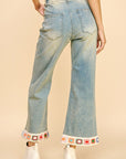 Davi & Dani Crochet Trim Flare Jeans with Pockets