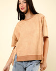 VERY J Round Neck Exposed Seam Slit T-Shirt