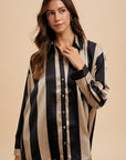 Annie Wear Striped Dropped Shoulder Button Up Shirt