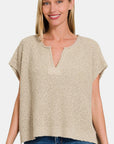 Zenana Short Sleeve Side Slit Sweater