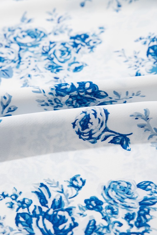 Floral Shirred Bodice Knot Shoulder Maxi Dress