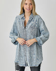 RISEN Distressed Raw Hem Denim Shirt