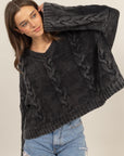 HYFVE Cable Knit V-Neck Dropped Shoulder Oversized Sweater