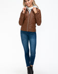 YMI Removable Faux Layered Multi-Pocket Jacket with Fuzzy Hood