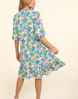 Haptics Bubble Sleeve Floral Ruffled Dress