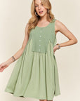 ADORA Decorative Button Sleeveless Babydoll Dress