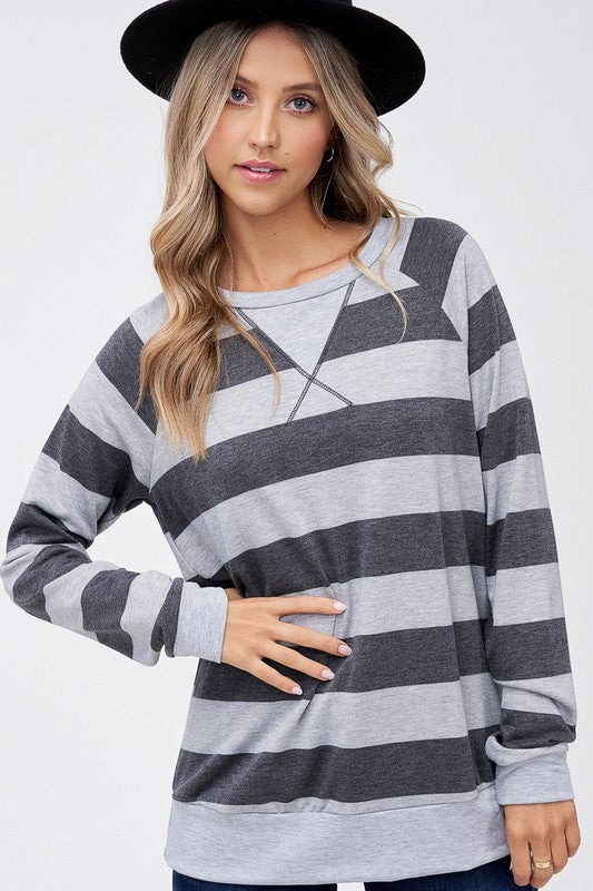 Plus Big Stripe Sweatshirt Top - Online Only