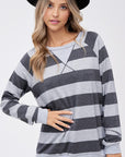 Plus Big Stripe Sweatshirt Top - Online Only