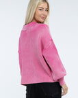 ZENANA Washed Collared Henley Sweater