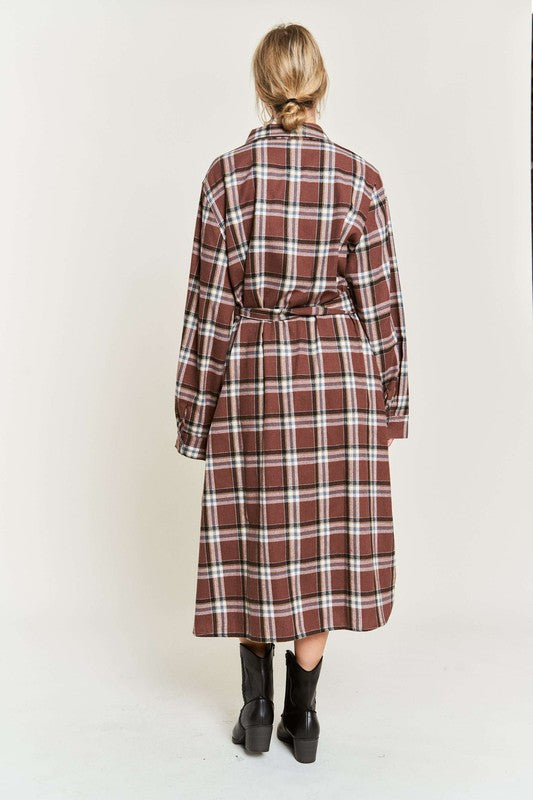 Plus Jade by Jane Plaid Print Collar Long Shirt Dress