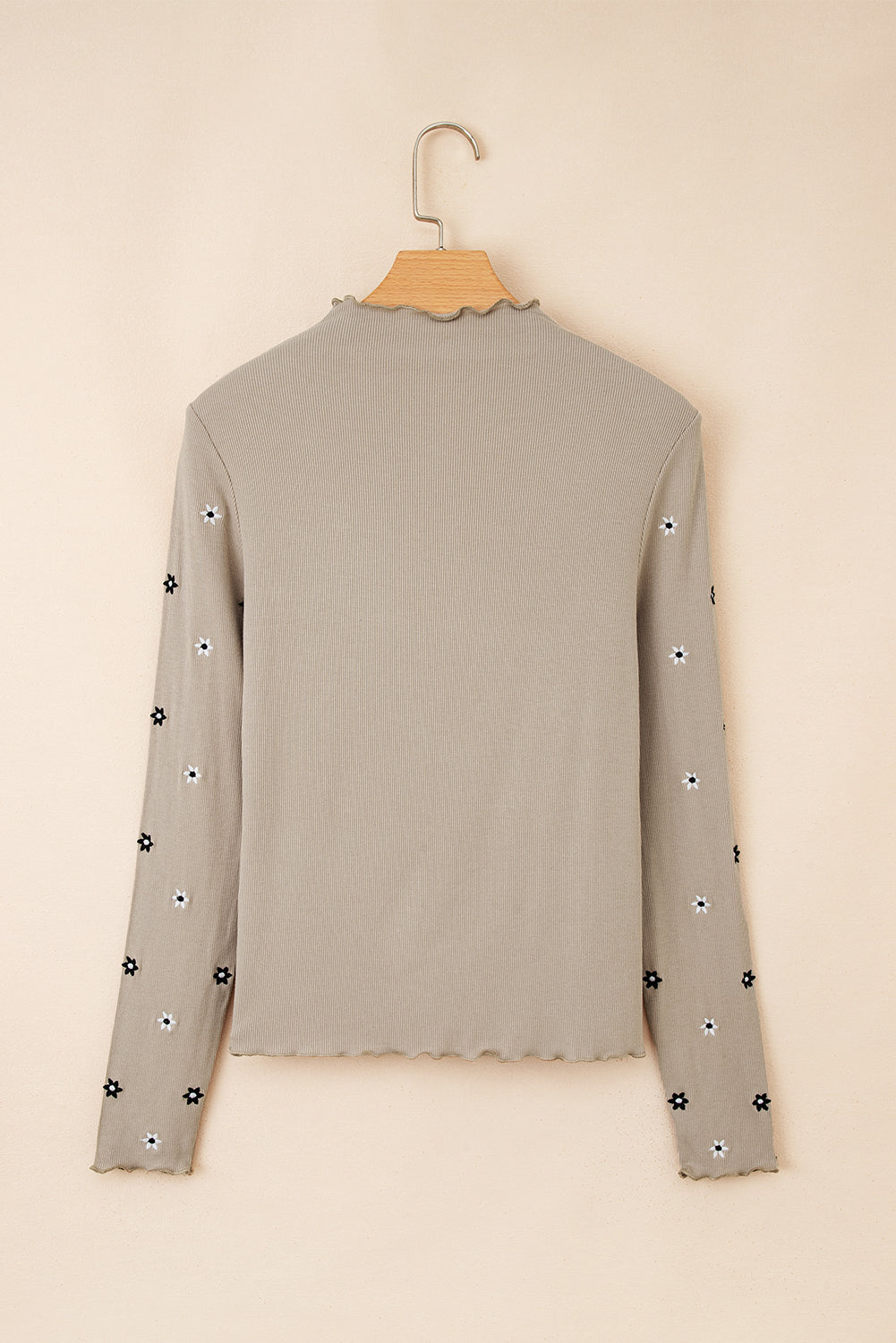 Floral Ribbed Embroidered Long Sleeve Top