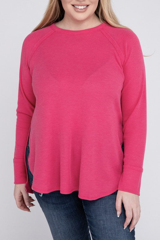 ZENANA Plus Melange Baby Waffle Long Sleeve Top