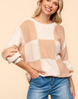 Haptics Full Size Checkered Round Neck Drop Shoulder Sweater