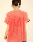 VERY J Notched Short Sleeve Washed T-Shirt