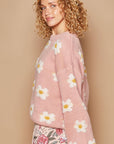 POL Daisy Pattern Drop Shoulder Sweater