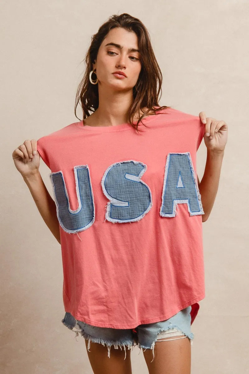 BiBi Washed Jersey With Usa Patched Raw Cut Edge Detail