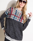 e Luna PLUS Solid Plaid Mock Neck Top