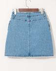Acid Wash Denim Bow Pocket High Waist Skirt