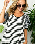 e Luna Striped Animal Flare Sleeve Top