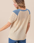 BiBi Textured Contrast Short Sleeve Sweater