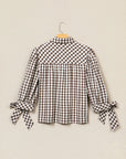 Brown Gingham Ruffle Collar Bow Cuff Blouse