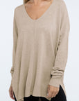 ZENANA Hi-Low Hem Front Seam Sweater